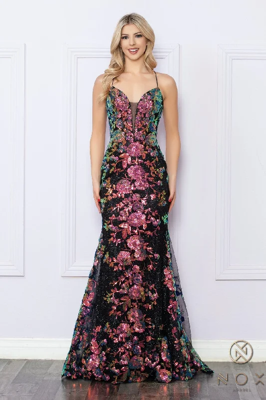Women's Clothing Sets Romantic Detailing Sequin Print Sleeveless Mermaid Gown by Nox Anabel R1439