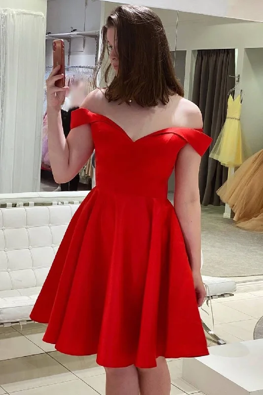 Casual Garments For Women Catch Every Fashion Trend Off the Shoulder Red Satin Party Dress