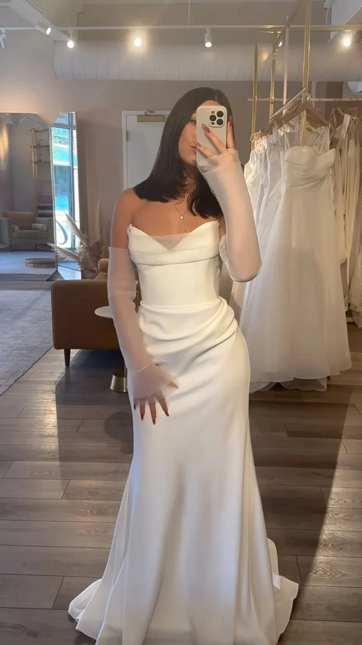 Women's Night-Out Clothes Versatile Wardrobe Essentials White Sweetheart Neck Strapless Elegant Mermaid Wedding Dress, MD7941
