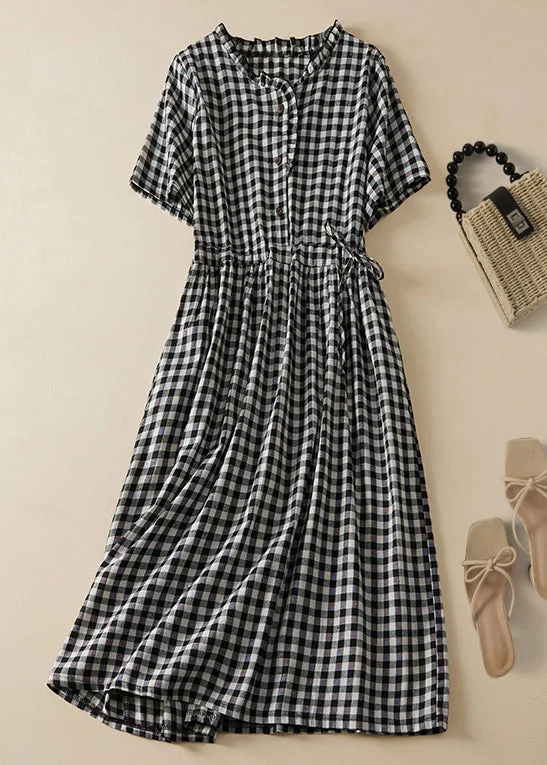 This Weekend Only – Huge Savings French Plaid Ruffled Lace Up Cotton Shirts Dresses Summer