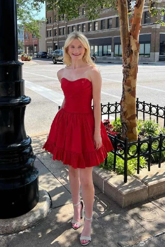 Women's Festive Attire Unleash Your Trend Driven Style A-Line Empire-Waist Sleeveless Pleated Satin  Short Homecoming Dress