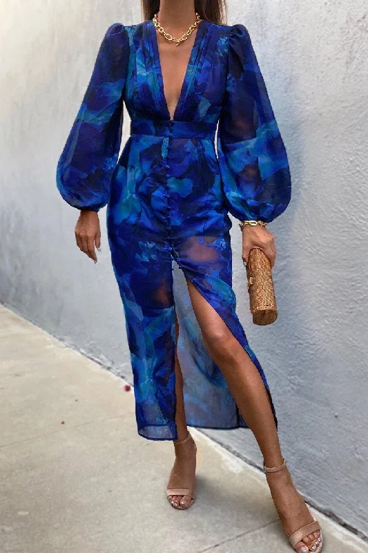 Women's Comfortable Lounge Outfit Chic Urban Fashion Look Karlita Midi Dress - Blue Women's Comfortable Lounge Outfit Chic Urban Fashion Look Karlita Midi Dress - Blue