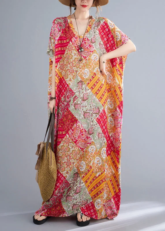 Vintage-Inspired Women's Apparel Score Big On Glamorous Red - Carpet Styles Red V Neck Cozy Cotton Maxi Dress Short Sleeve Vintage-Inspired Women's Apparel Score Big On Glamorous Red - Carpet Styles Red V Neck Cozy Cotton Maxi Dress Short Sleeve