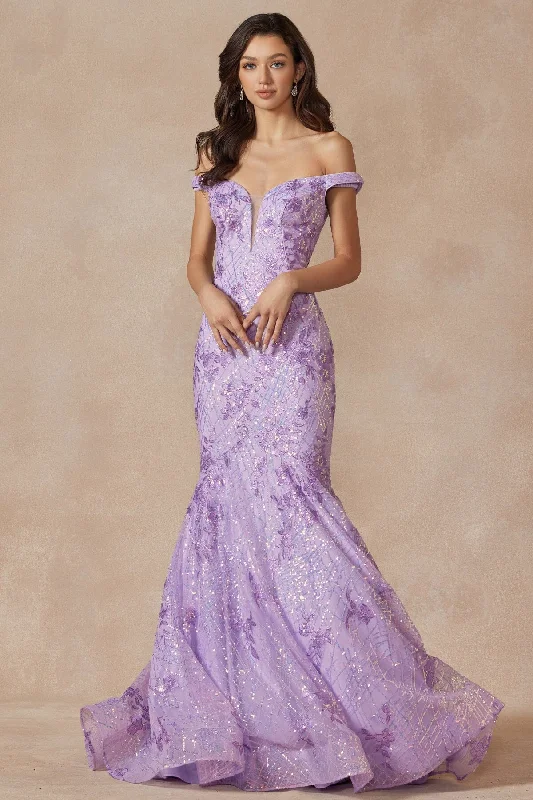 Gorgeous Glamour Collection Embellished Off Shoulder Mermaid Dress by Juliet 2412