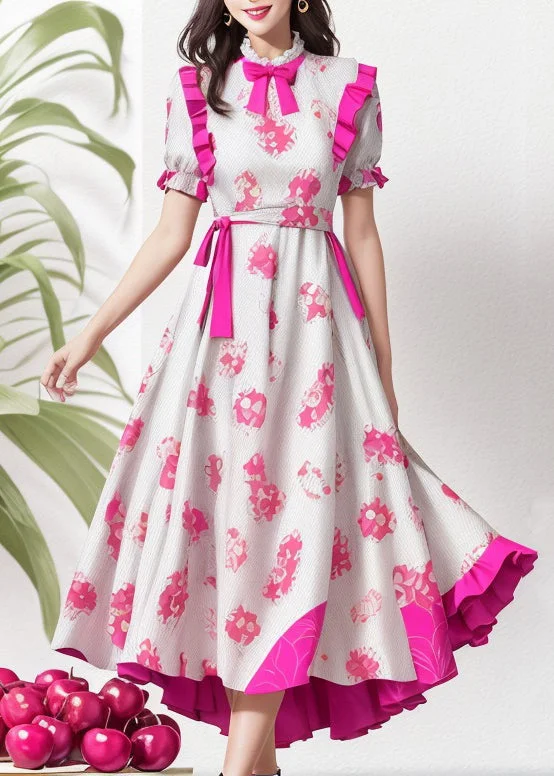 Everyday Fashion Deals – Chic Looks For Less Elegant Rose Ruffled Print Patchwork Silk Dresses Summer