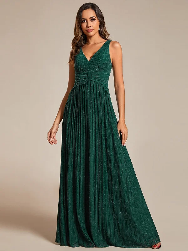 Women's Comfy Attire For Lounging Seasonal Trend Glittery Pleated Empire Waist Sleeveless Formal Evening Dress Women's Comfy Attire For Lounging Seasonal Trend Glittery Pleated Empire Waist Sleeveless Formal Evening Dress
