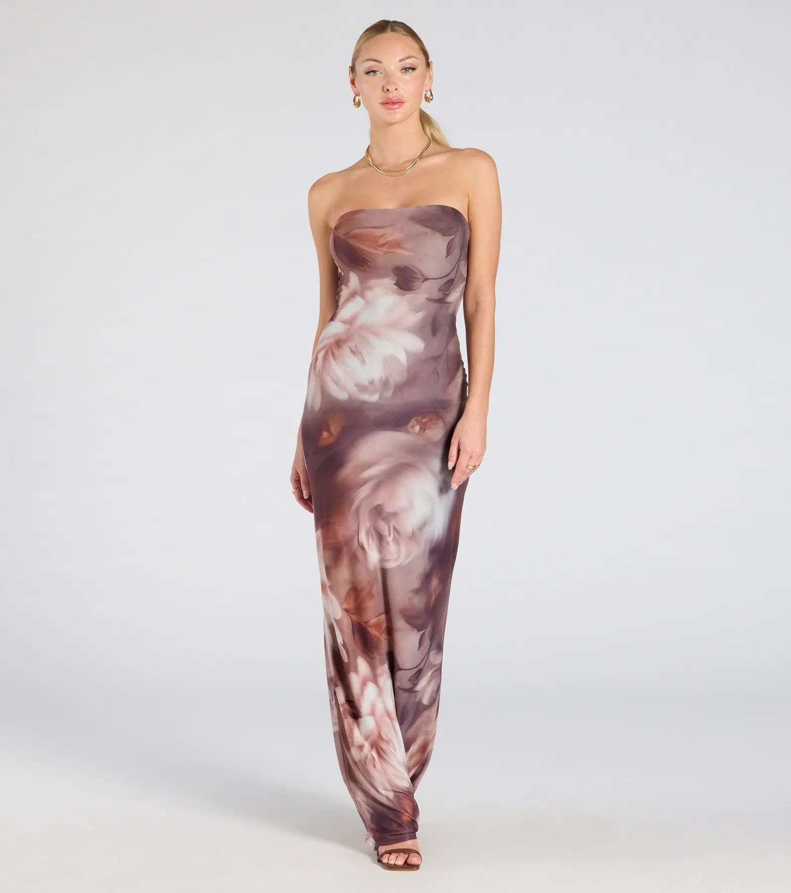 Elegant Women's Attire Elegant Style Make Your Debut Strapless Abstract Mesh Maxi Dress