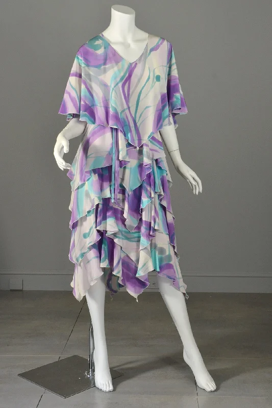 Chic Casual Wardrobe Essentials 1990s Hand Dyed Silk Tiered Dress Size M/L
