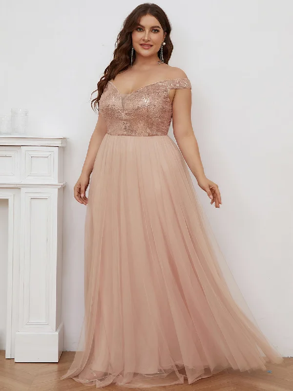 Women's Chic Outerwear Attire Luxury Comfort Plus Size Wholesale High Waist Tulle & Sequin Sleeveless Evening Dress Women's Chic Outerwear Attire Luxury Comfort Plus Size Wholesale High Waist Tulle & Sequin Sleeveless Evening Dress