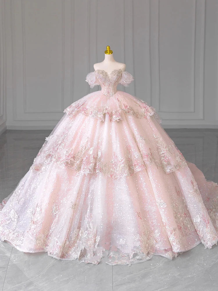 Women's Outerwear Attire Athleisure Wear Special Offer Customized One Shoulder Pink Princess Wedding Dress Bride French Court Style Fugitive Long Train Women's Outerwear Attire Athleisure Wear Special Offer Customized One Shoulder Pink Princess Wedding Dress Bride French Court Style Fugitive Long Train