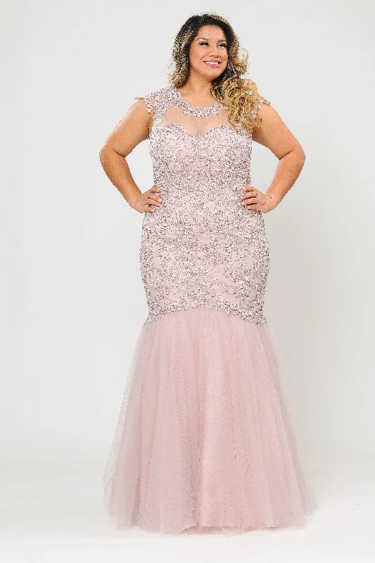 Wardrobe Essentials Plus Size Embroidered Mermaid Dress by Poly USA W1084