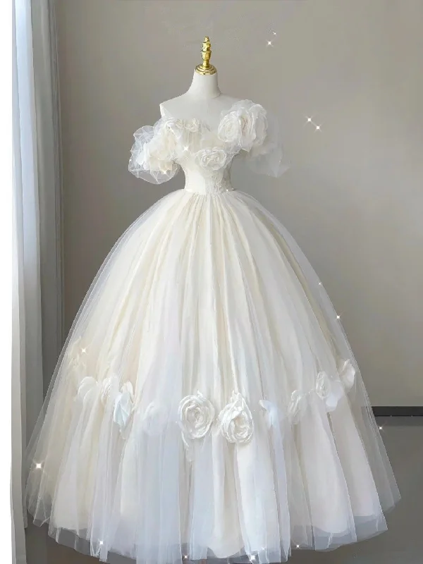 Women's Transitional Apparel Chic Style, Always In Vogue Lovely Off Shoulder A-Line Tulle Wedding Dress Quinceanera Dress, MD7995