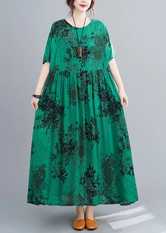 Women's Casual Apparel For Weekends Big Savings On Rustic Countryside Styles Style Green O-Neck Patchwork Maxi Dress Short Sleeve Women's Casual Apparel For Weekends Big Savings On Rustic Countryside Styles Style Green O-Neck Patchwork Maxi Dress Short Sleeve
