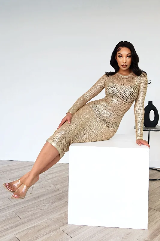 Women's Clothing For Work Effortless Comfort Gold Rush Metallic Midi Dress