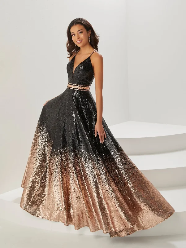 Women's Seasonal Apparel Minimalist Elegant Ombre Sequin Sleeveless A-line Gown by Tiffany Designs 16941