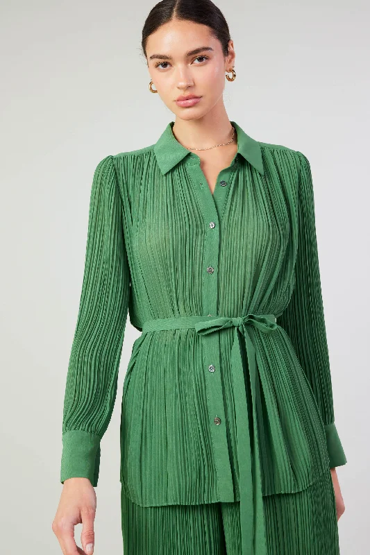 Fashionable Women's Clothing Flowing Silhouette Pleated Buttondown Top