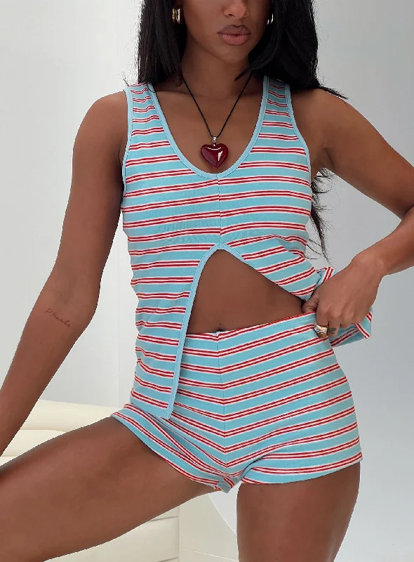 Women's Vacation Attire Special Offer Berries Micro Shorts Blue / Red Stripe