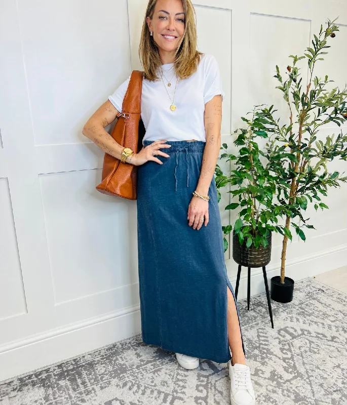 Comfortable Women's Clothing End-Of-Season Clearance Grey/Blue Jersey Midaxi Skirt