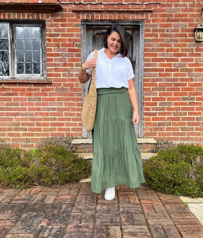 Women's Clothing Durable Fashion Picks Khaki Tiered Maxi Skirt