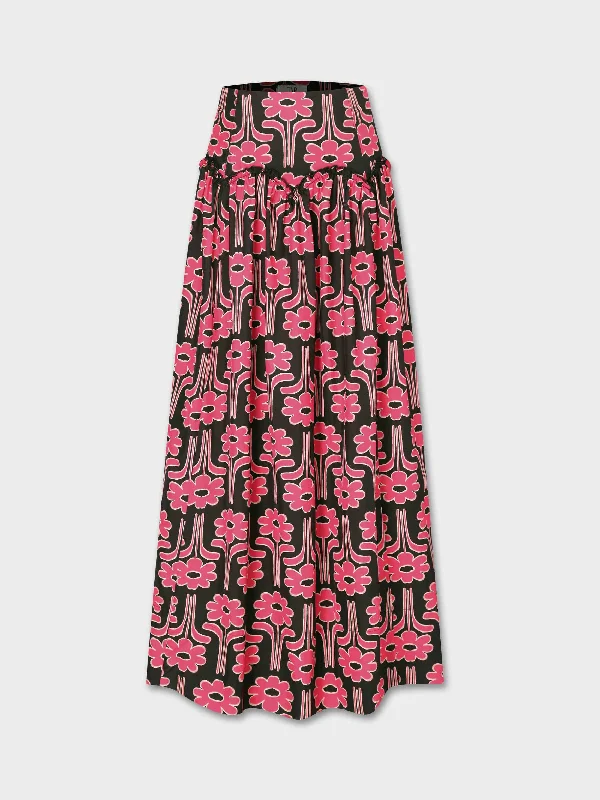 Women's Clothing For Casual Outings Chic Style Scalloped Ruffle Skirt-Black Floral