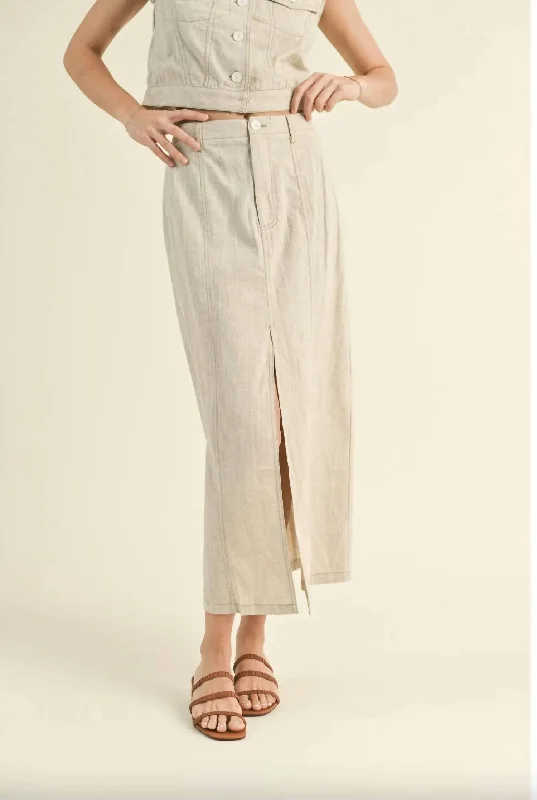 Women's Holiday Clothing Comfort Centric Apparel Casually Longc Skirt In Oatmeal