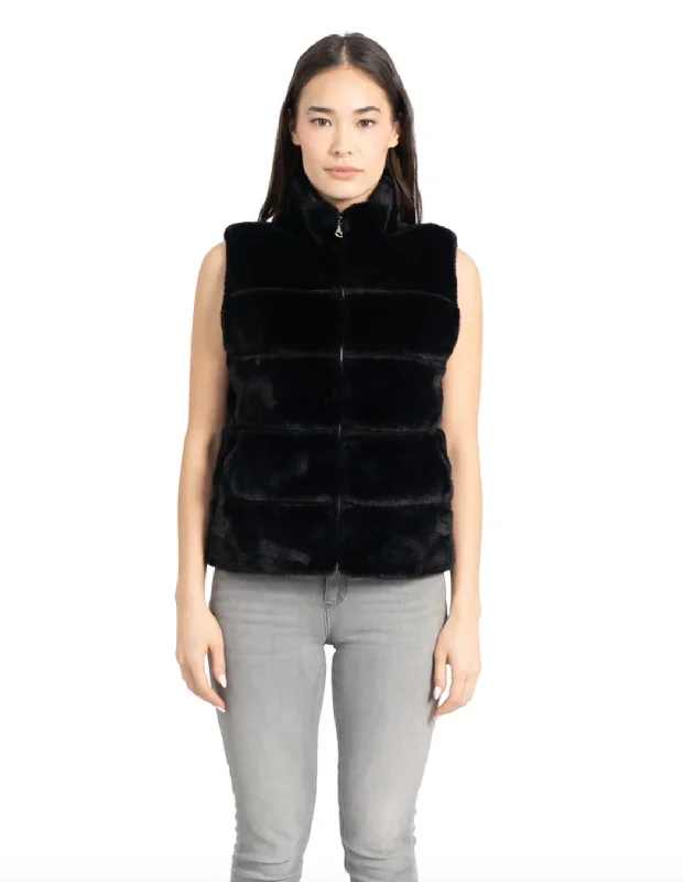 Stylish Outerwear Clothes For Women Flowy Fabric Vince Faux Fur Vest - Black