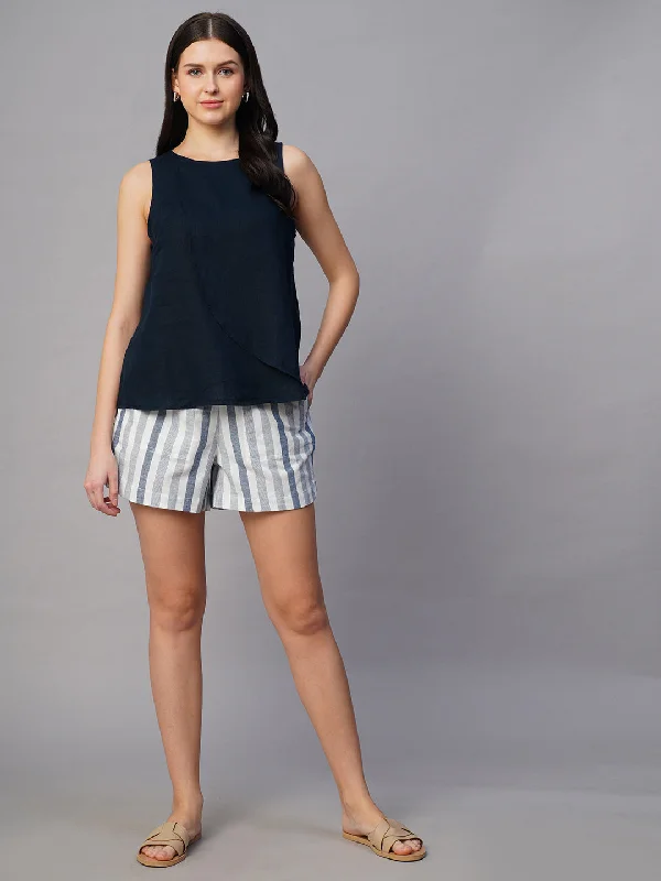 Women's Tailored Outfit Versatile Wardrobe Essentials Women's Navy 100% Linen Regular Fit Blouse