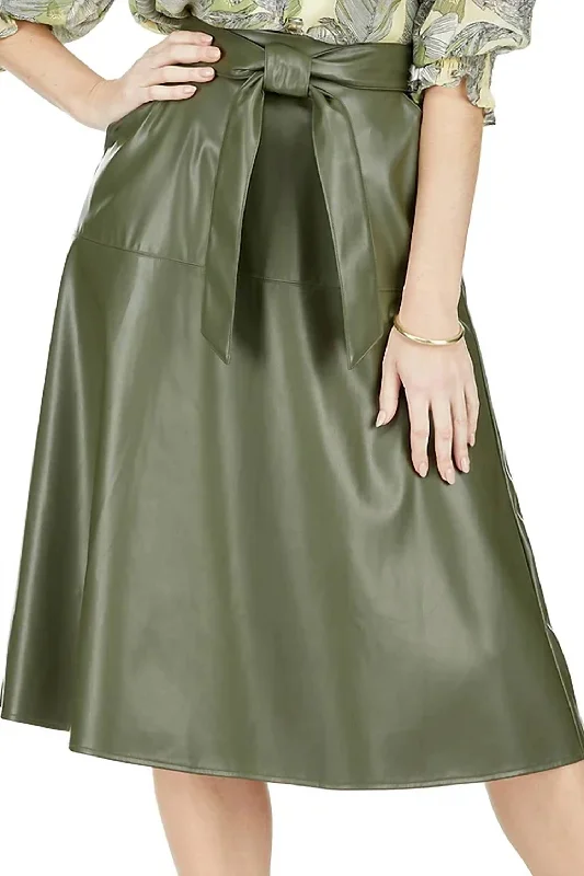 Women's High-Fashion Attire Limited Time Offers Pleather Midi Skirt In Olive