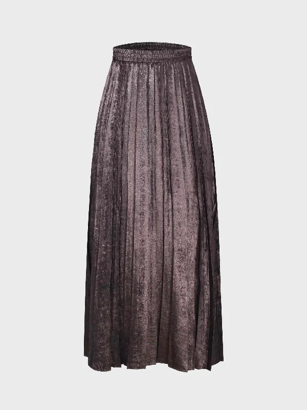 Women's Trendy Clothes Redefining Women's Style Covered Band Pleated Skirt-Brown Shimmer