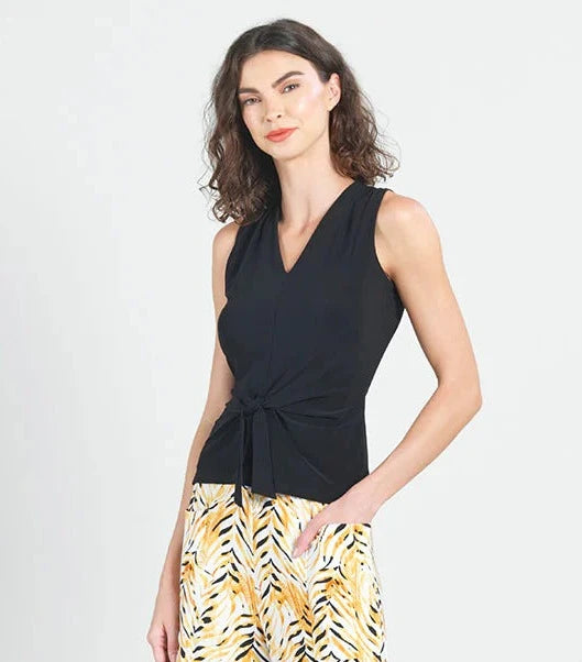 Women's Holiday Attire Clearance Event Sleeveless V-Neck Center Front Tie Top - Black