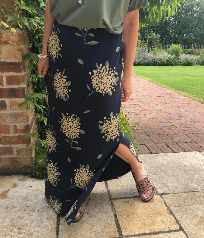 Sustainable Women's Clothes Versatile Wardrobe Essentials Brakeburn Navy Hydrangea Maxi Skirt