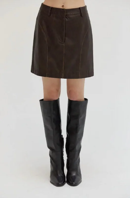 Women's Evening Clothing Enjoy Discount Cleo Distressed Vegan Leather Mini Skirt In Brown