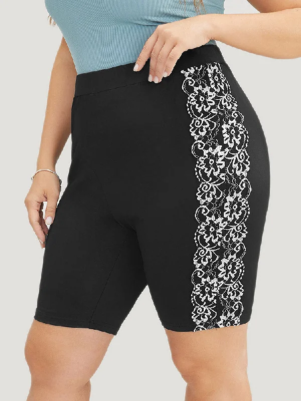 Women's Clothing And Garments Sets Vintage Retro Party Wear High Rise Contrast Lace Skinny Shorts